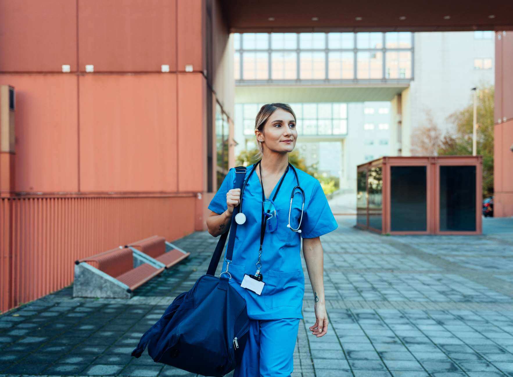 medical staff memeber looking around